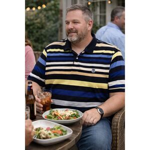 Chaps Polo Men’s XXL Blue Multicolor Stripe Short Sleeve Business Casual Classic